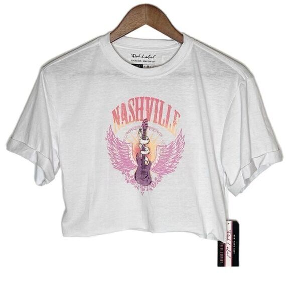 Pink Label White Short Sleeve Crop Nashville Graphic Tee - Picture 1 of 4
